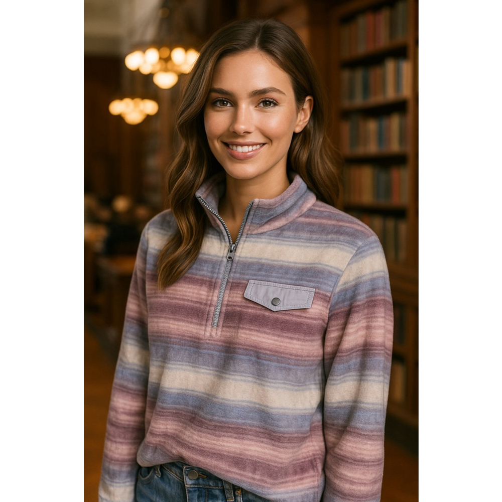 Wallflower Half Zip Pullover Striped Plush Cozy Luxe Buttery Soft Winter Comfy L